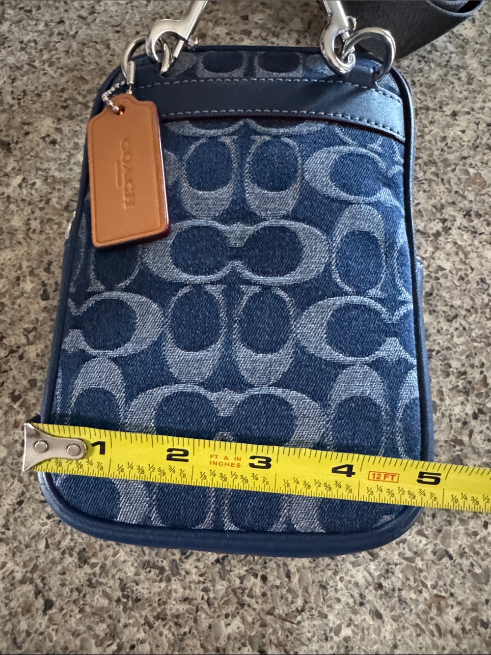 💙Coach Blue 💙😎Denim Signature Crossbody Organizer with Tan Tag - Picture 14 of 17
